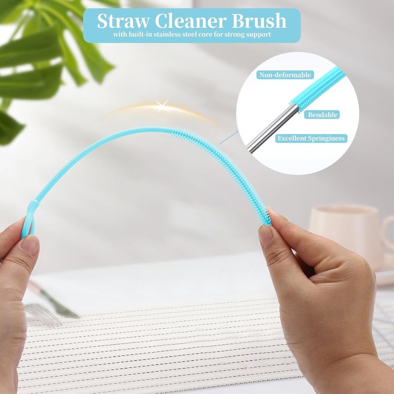 cdsnxore 2Pcs silicone straw cleaning brushes, extra long, used for Cleaning Glass Metal Smoothie Straws and StrawCups,Non-slip Handle Soft and Bendable, 6mm+9mm. (Blue) - Image 4